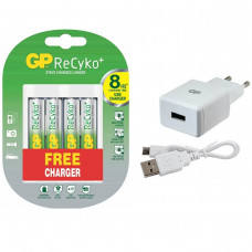 Cargador GP U411 con 4 pilas AA 2000mAh NiMH + USB compacto y eficiente